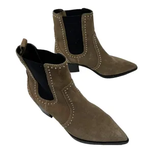 Paige Studded Suede Pointed Toe Chelsea Ankle Boots Taupe Size 7 thumbnail 7