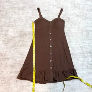 No Boundaries Juniors Medium 7-9 Brown Ribbed Ruffle Swing Dress Y2K Button New thumbnail 5