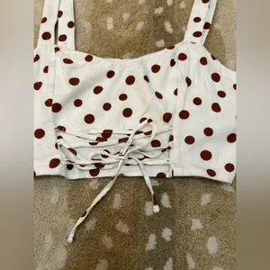 Abercrombie & Fitch BNWOT white brown polka dot crop front tie tank top women L thumbnail 5