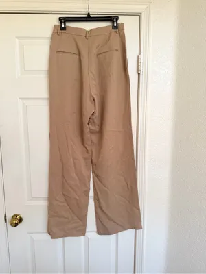 Reformation Mason Wide-Leg‎ High-Rise Trousers Pants in Beige Tan Size 8 thumbnail 8