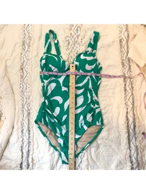 Shade & Shore NWT Women's One Piece Swimsuit Green White Leaf Shirred M (8/10) thumbnail 3