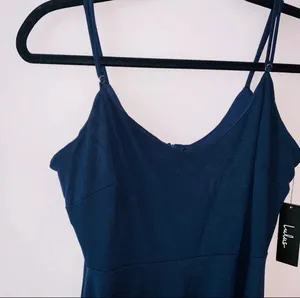 Lulus Twirl For You Navy Blue Midi Skater Dress V-neck Spaghetti Strap NWT thumbnail 3