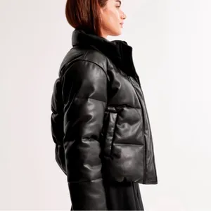 Abercrombie & Fitch Mini Leather Puffer Coat Size Small Black Vegan thumbnail 2