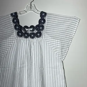 Madewell Striped Dress with Black Floral Neckline Dress Sz M thumbnail 6