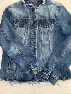 Market & Spruce Blue Denim Jacket With Black Painted Panel On Back Of Jacket Sm thumbnail 2
