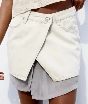 Zara grey denim mini skirt layered crossover design with a contrasting gray Y2K thumbnail 1