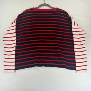 Cabi Oversized Pullover Sweater Picnic Red White Black Striped Pocket Size Small thumbnail 3