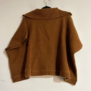 Ann Taylor Ribbed Zip Oversized Poncho Sweater Size XS/Small Caramel Cozy thumbnail 7