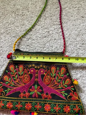 Boho Ethnic traditional Embroidery peacock floral crossbody Bag thumbnail 8