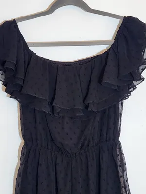 Lulus Black Off The Shoulder Swiss Dot Romper Size Small NWT thumbnail 7