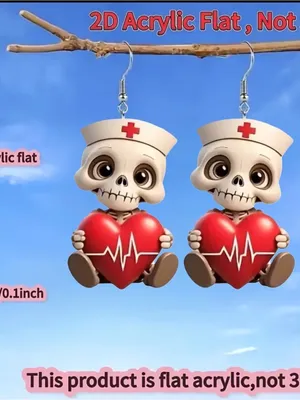 ❤️‍🩹❤️‍🩹❤️‍🩹3 for 12$❤️‍🩹❤️‍🩹❤️‍🩹Cute Nurse Skull Heart Earrings - Red thumbnail 2