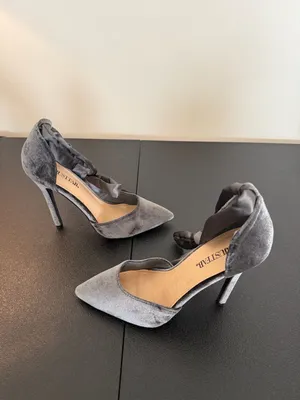 JustFab Cosette Grey Velvet Ribbon Tie Stiletto Heels Pumps Size US 8 thumbnail 3