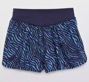 AERIE Offline by Aerie Zebra Print Lined Running Activewear Shorts Blue Size L thumbnail 1