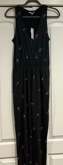 NWT Z supply small new with tags black jumpsuit with pink roses‎ washed black thumbnail 1