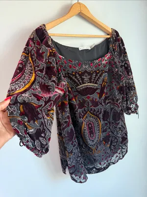 Alice + Olivia Alecia Off-Shoulder Top in baroque burnout paisley velvet Small thumbnail 5