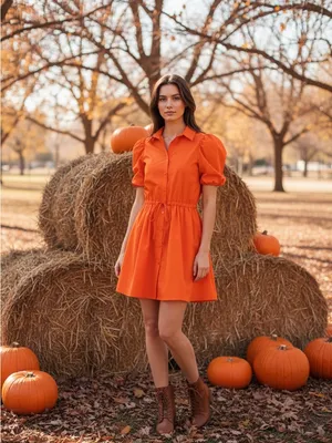 Deluc Gasus Orange Puff Sleeve Mini Shirt Dress Fall Autumn Size M thumbnail 7