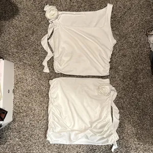 Amazon White Two-Piece Ruched Crop Top and Mini Skirt Set thumbnail 3