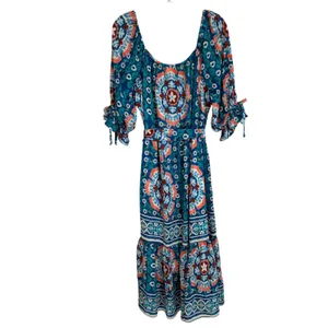 Fig and Flower Blue Floral‎ Medallion Boho Tiered Midi Dress Womens Large thumbnail 2