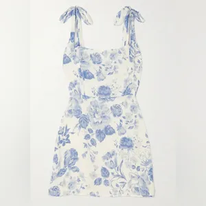 Reformation Annabell Bow-Detailed Floral Print Georgette Mini Dress in Lucerne thumbnail 3