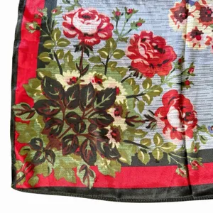 M.O.S.I Floral Satin‎ Scarf 34"x 34" Square Red Olive Cottagecore Romantic thumbnail 4