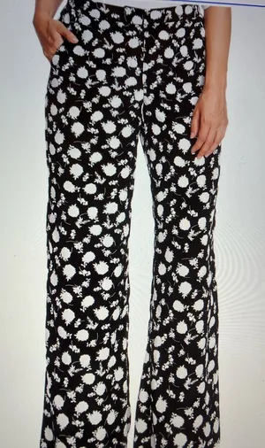 Nostalgia Black and White Floral Flare Pants tied waistband pockets thumbnail 1