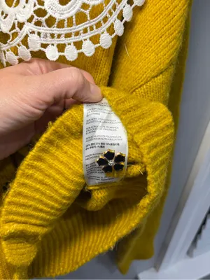 RARE Anthropologie Maeve Mustard Yellow Lace Collar Cardigan Sweater Size M thumbnail 9