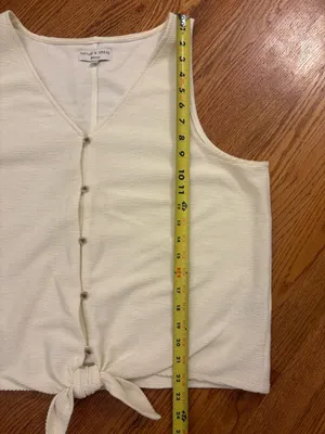 Madewell Texture & Thread XXL Cream Ribbed Knit Tie Front Top 100% Cotton thumbnail 3