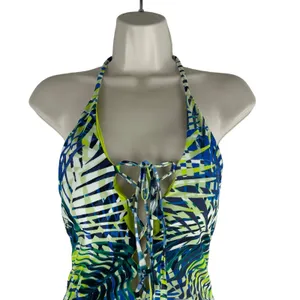 Aerie Tropical Leaf Print Plunge V Neck Lace Up One Piece Swimsuit Size S thumbnail 3