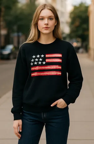 NWT Weatherproof Cotton Sweater Pullover Flag Striped Y2K Medium Navy Red thumbnail 1