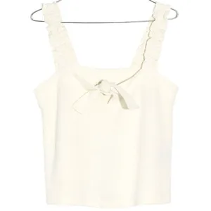 Madewell Tie-Front Tank Top Terrycloth Stretchy Strap Cropped Bright Ivory XS thumbnail 1