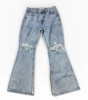 Rock & Roll‎ Denim High Rise Flare Distressed Light Wash Jeans 29x34 Split Hem thumbnail 1