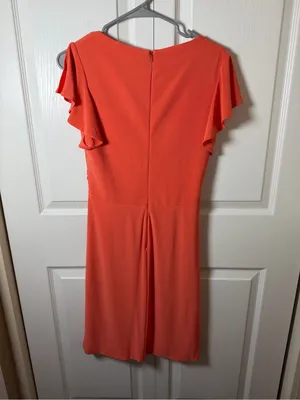 Mac Duggal Flutter Sleeve V-Neck Coral Sheath Dress Size 4 NWT thumbnail 5