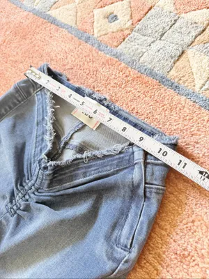 BDG Ruched Dipped Flare Jeans 24 Blue High Rise Stretch Raw Waist thumbnail 6