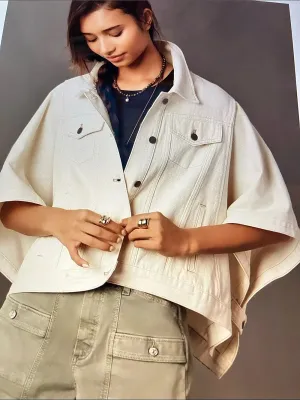 PILCRO The Weston Denim Cape boyfriend from Anthropology cream XS cotton thumbnail 1