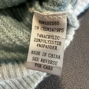 Uncharted Threads Sz: M Cropped Dusty Blue White Striped Vneck Pullover Sweater. thumbnail 7