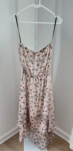 Ella Moss EUC Women's Strapless Cream Floral Gold Metallic Polka Dot Sundress S thumbnail 1