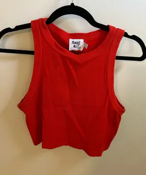 Princess Polly Red Ribbed Crop Tank thumbnail 1