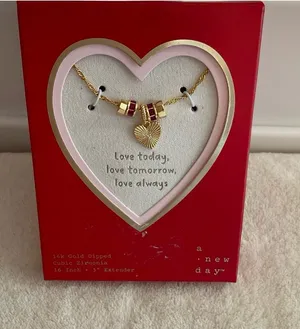 a new day Gold Heart Pendant Necklace with Red Bead Accents thumbnail 1