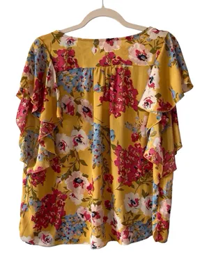 Umgee Floral V‑Neck Blouse NWT – M – Lightweight Polyester thumbnail 12
