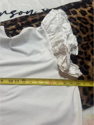 A New Day Women's Blouse, Size L, White, Square Neck, Layered Ruffle, Cropped thumbnail 6