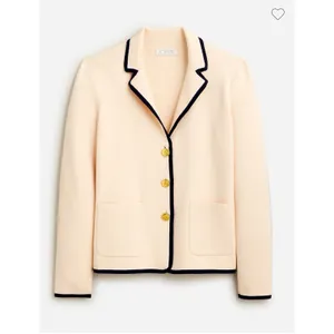 J.Crew Contrast Trim Waisted Sweater Blazer Champagne Gold Buttons Preppy Small thumbnail 11