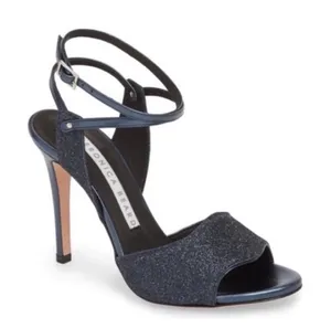 Veronica Beard Navy Blue Suma Glitter Heel Sandals 36.5 thumbnail 1