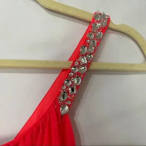 Hailey Logan Neon Orange Prom Dress Womens 4 Short Draped Barbie Mini Rhinestone thumbnail 3