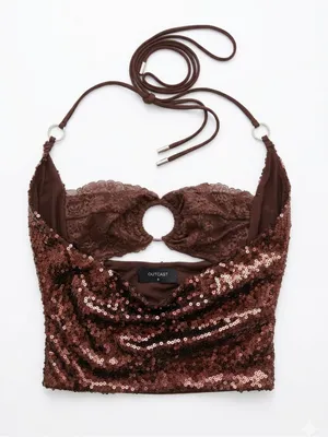 Outcast Brown Sequin Lace Halter Crop Top thumbnail 1