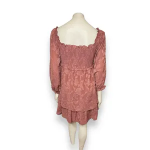 Pink Lily | Textured Floral Long Sleeve Cinched Bust Smocked Mini Tiered Dress L thumbnail 17