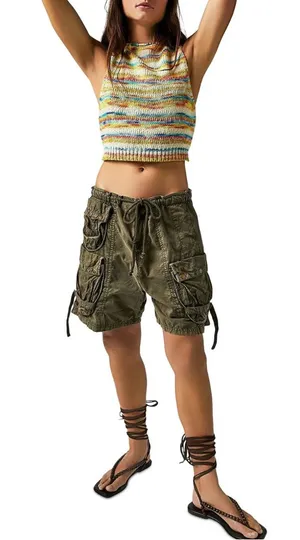 FREE PEOPLE Moon Bay Parachute Cargo Utility Shorts Army Green Size M thumbnail 1