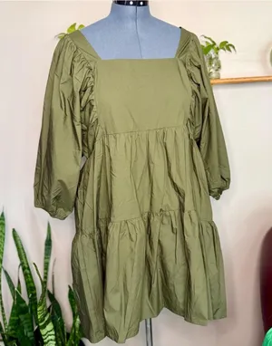 a new day Tie Back Olive Green Dress with Puff Sleeves Women’s Size XXL NWT thumbnail 1