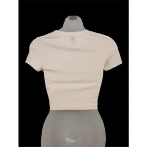 SHEIN Cream Ribbed Short Sleeve Crop Top Size Small thumbnail 2