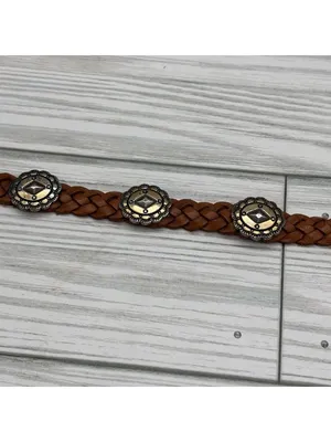 Vintage Brighton Southwestern Western Concho Braided Brown Leather Bracelet 9" thumbnail 8