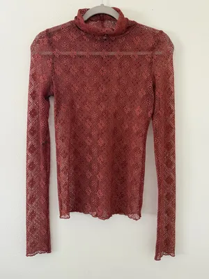Free People Sweet Memories Dainty Boho Chic Earthy Lace Long Sleeve size small thumbnail 6